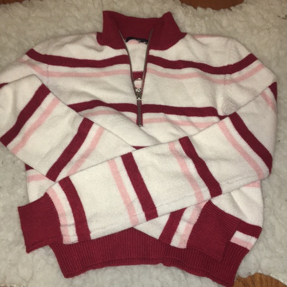 Forever 21- Striped Zip Up Collared Sweater - Picture 4 of 5